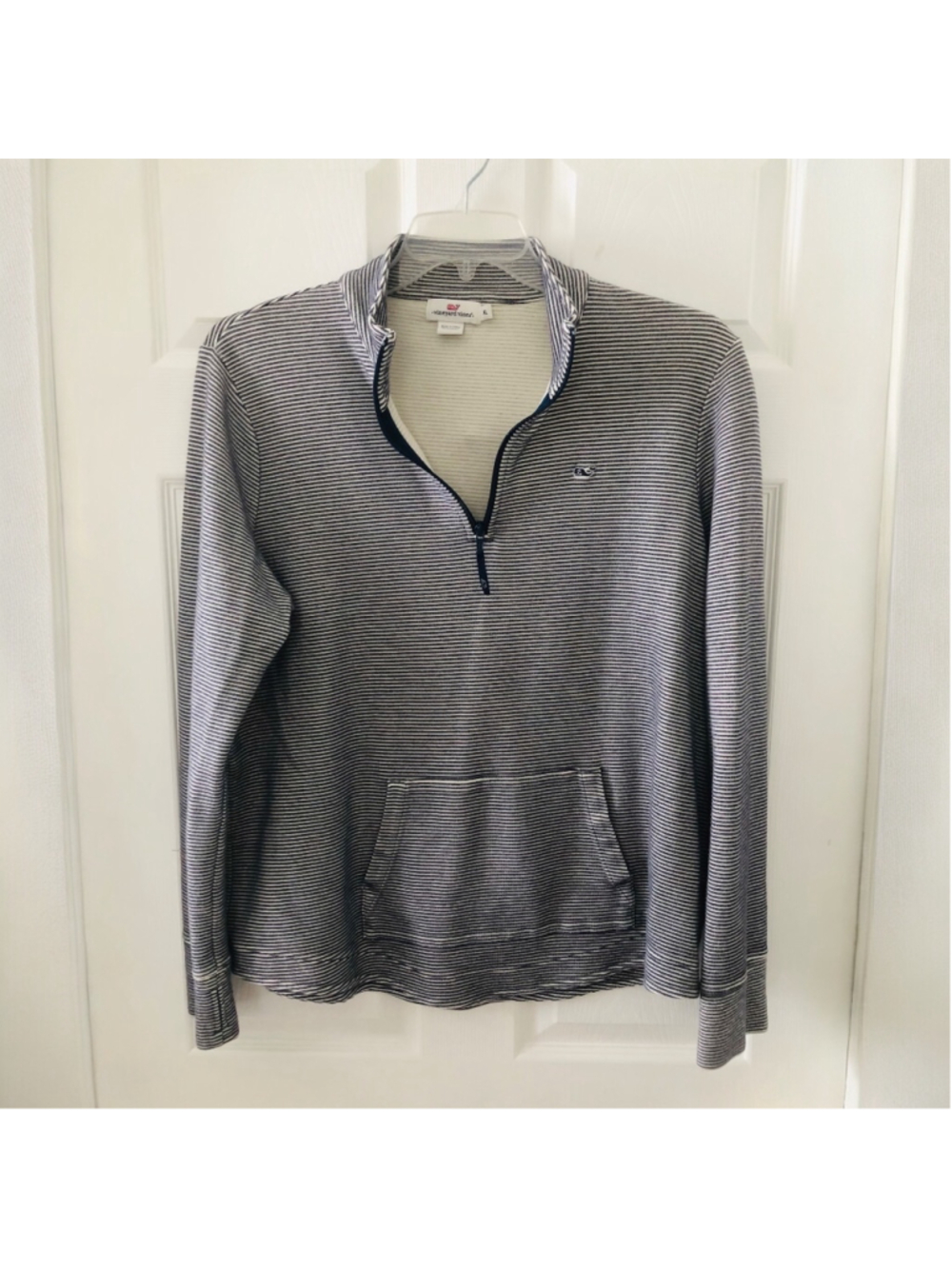 XL Vineyard Vines 1/4 Zip Micro Stripe Pullover Thumb Holes Whale Logo Preppy